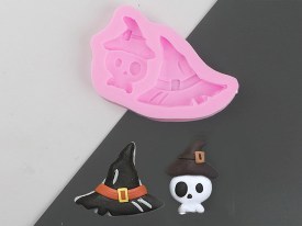 Molde silicona 2 figuras Halloween sombrero y calavera